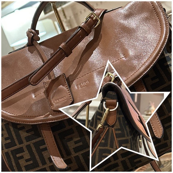 π₯ Authentic Fendi FF Tobacco Messenger Bag in Zucca Canvas Cognac Leather π₯ - Picture 4 of 16